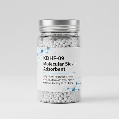 Adsorvente de peneira molecular KDHF-09 com alta adsorção de água ≥21,0%, resistência à compressão ≥90N/partícula e estabilidade térmica até 400°C